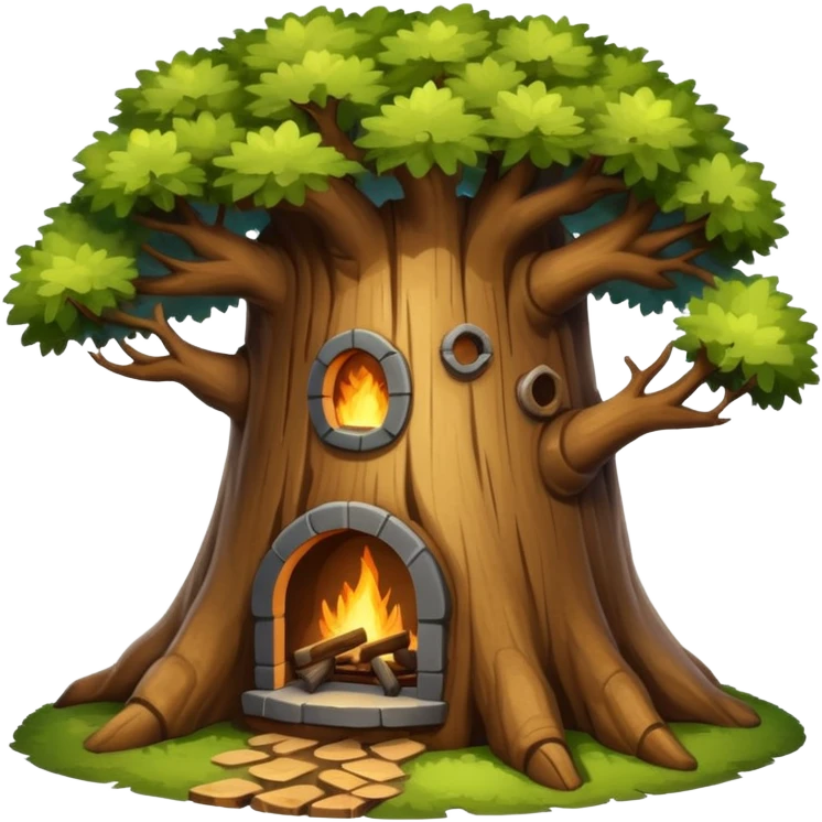 house inside a large oak tree trunk emoji