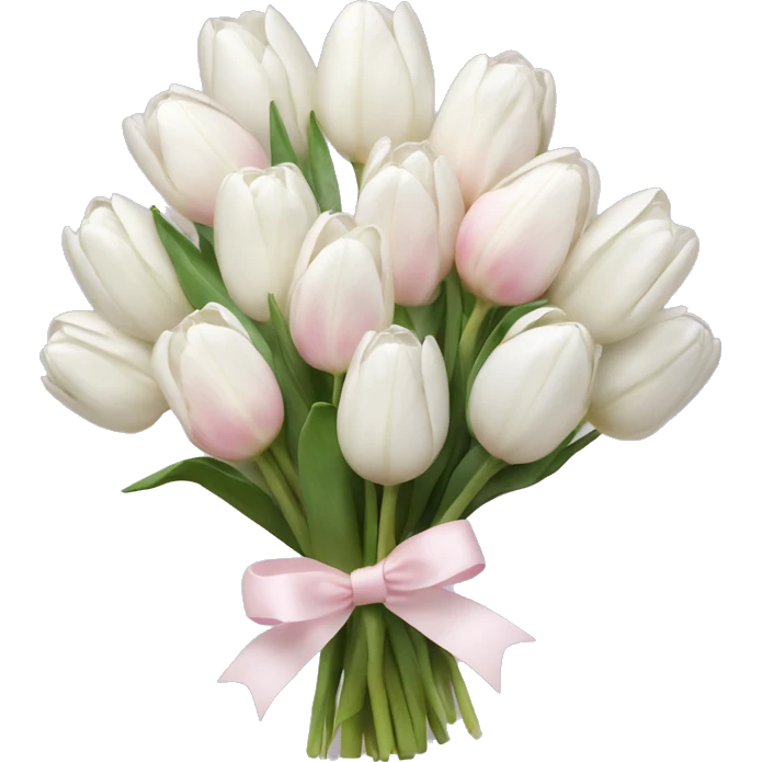 White tulips bouquet with light pink bow  emoji