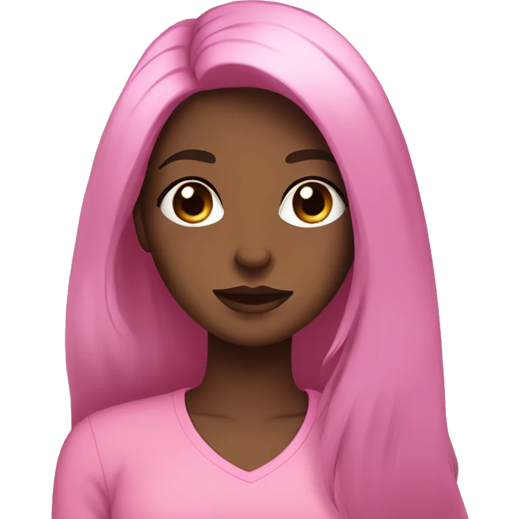 Dark brown long hair Brown girl with large black eyes and lashes, a pink shirt emoji