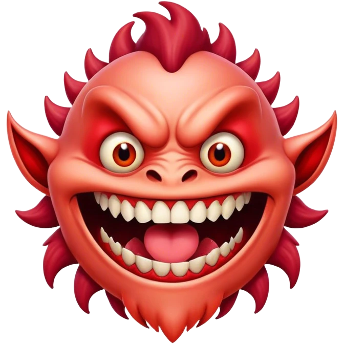 Monster comes out of the eye of a creature who has red skin and a wide smile with long teeth emoji