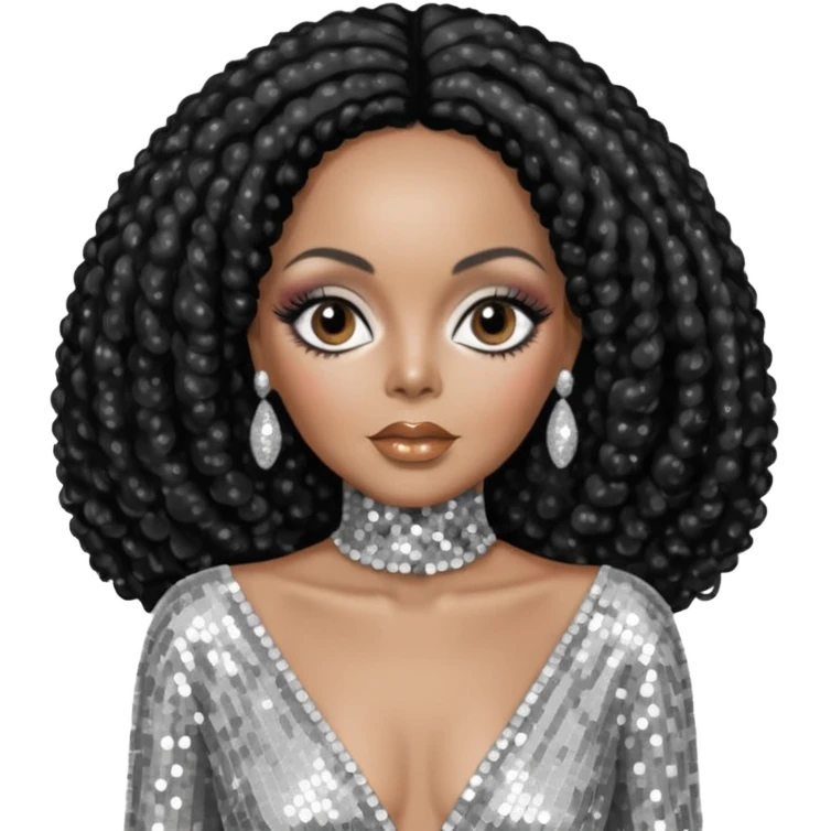 Diana Ross, black hair, silver outfit emoji