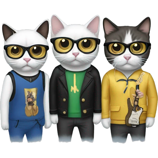 4 cats dressed as the band weezer emoji