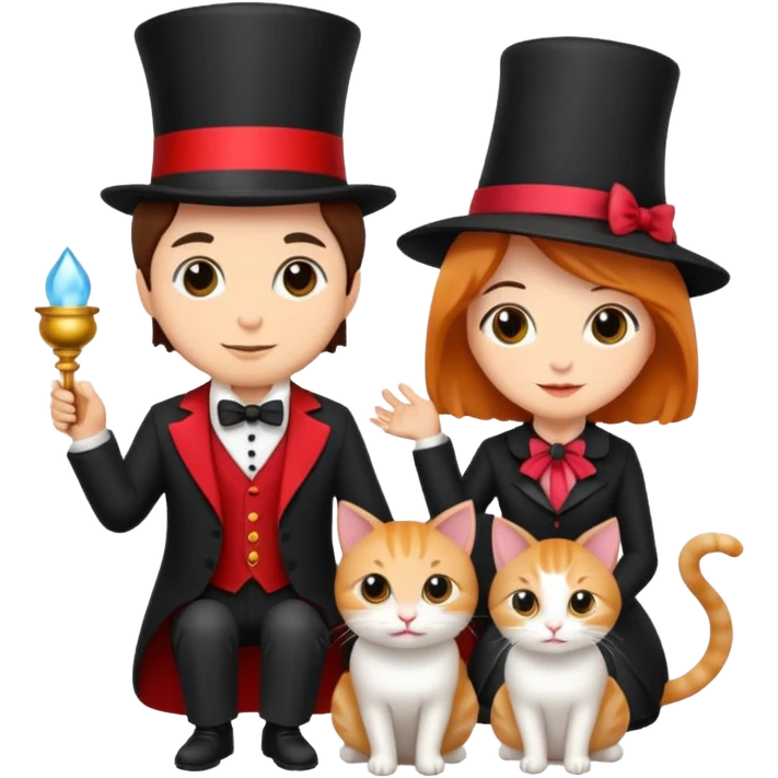 magician couple and their pet cat emoji