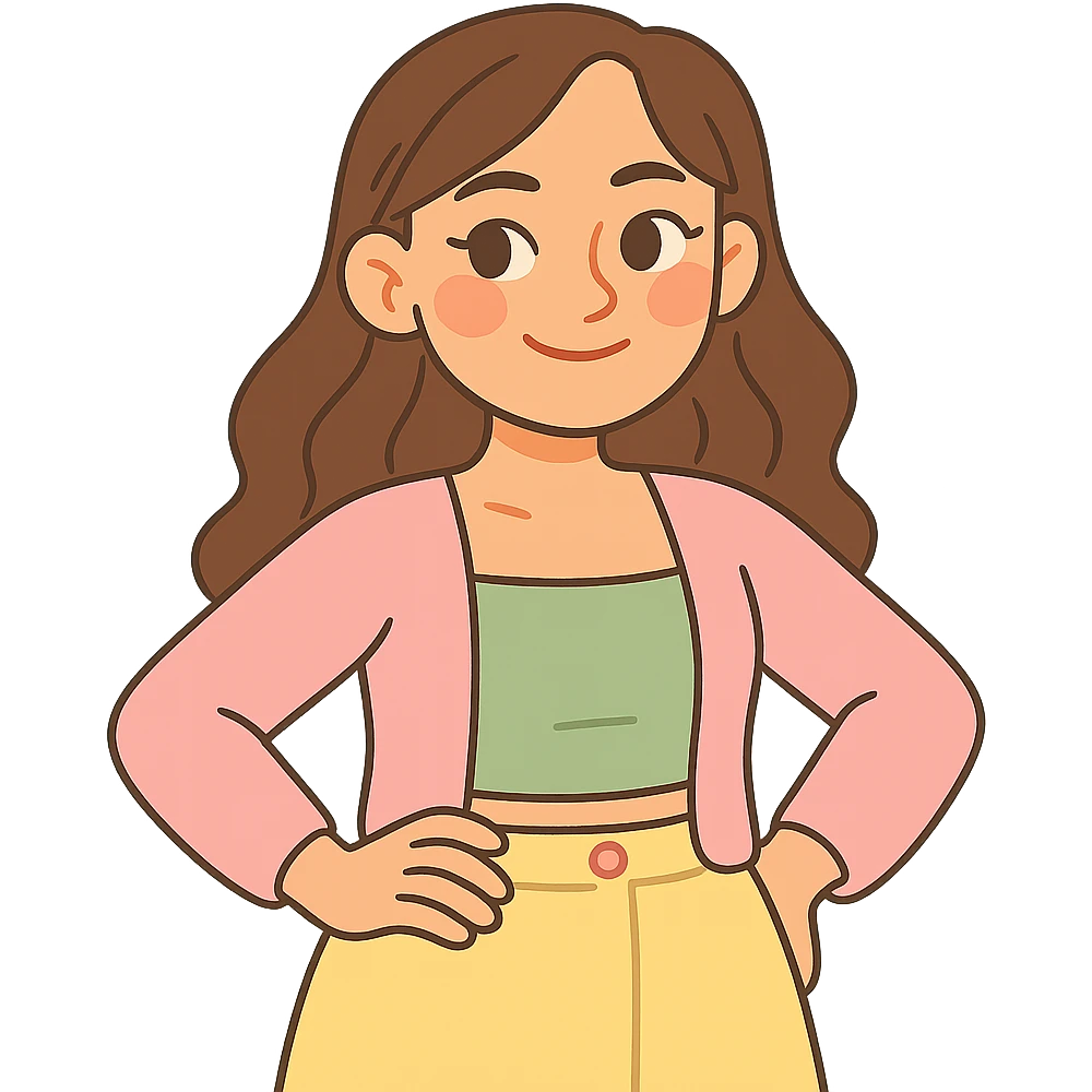 girl with clear skin, bright eyes, healthy hair, warm confident smile, soft girl aesthetic, pastel colors, gentle makeup, coordinated outfit emoji