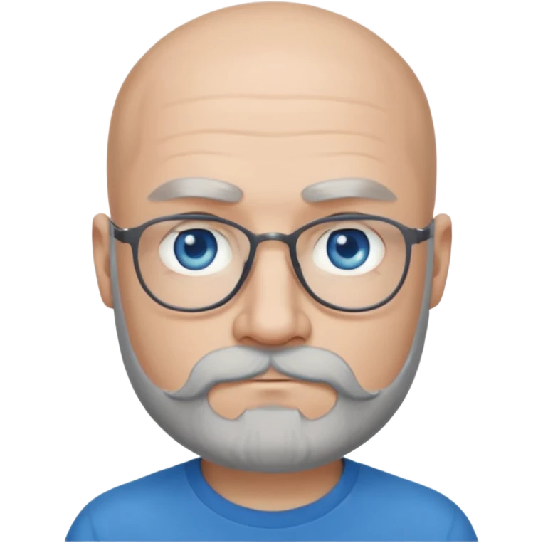 Bald man with blue eyes grey beard and moustache. Hipster. No glasses. Black T-shirt  emoji