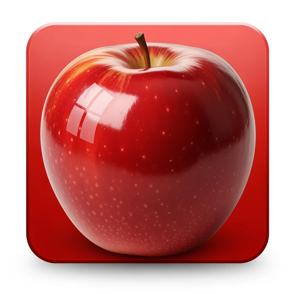 realistic shiny red apple icon in skeuomorphism style with subtle shadows and highlights emoji