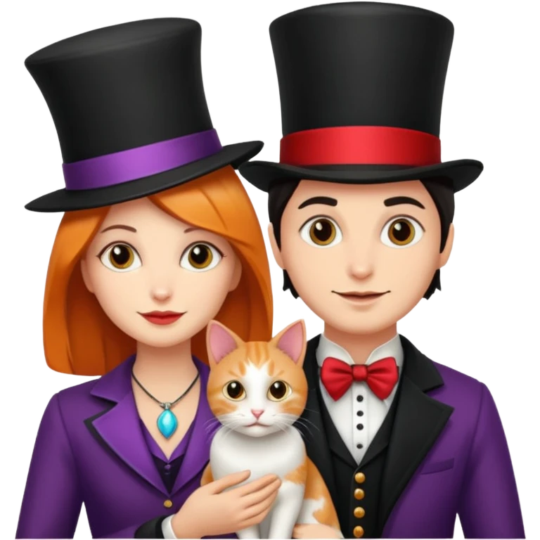 magician couple and their pet cat emoji