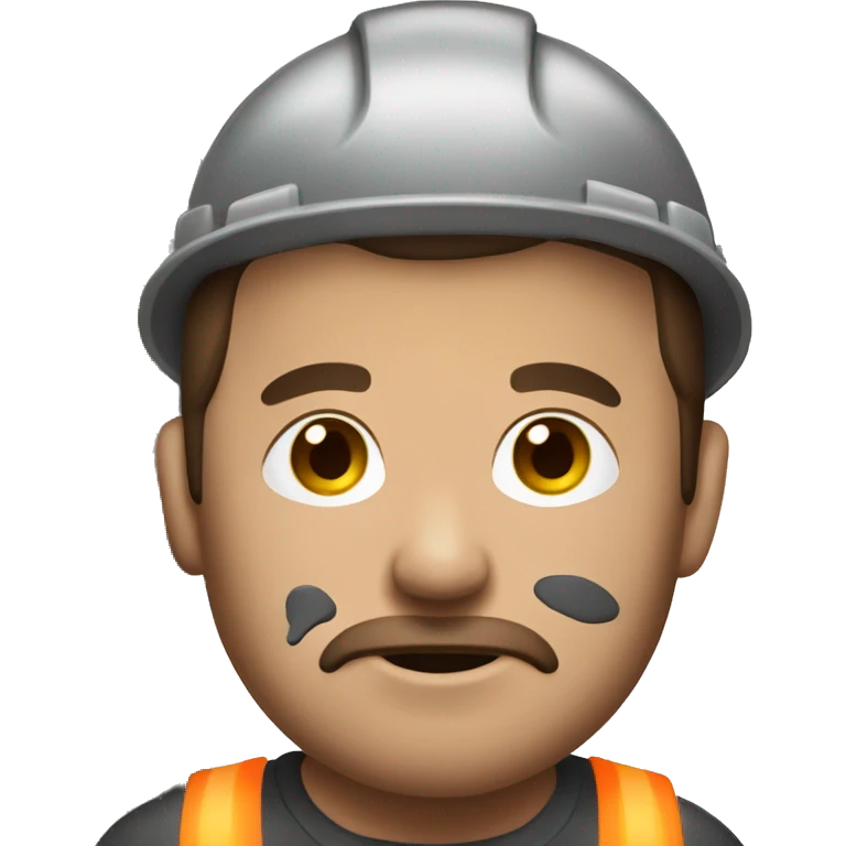 Brown haired construction men with charcoal on the face emoji