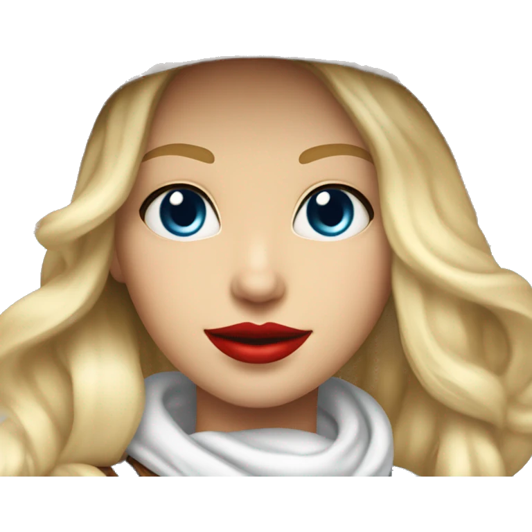 cowgirl with a white cowgirl hat and white scarf and blonde blowout BOB hair with red lipstick and BLUE EYES and a white top emoji