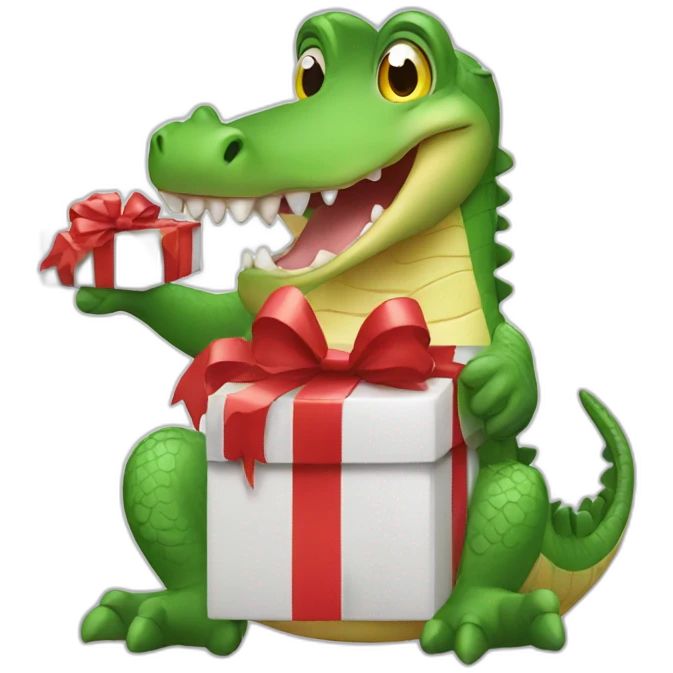 a crocodile holding a present emoji