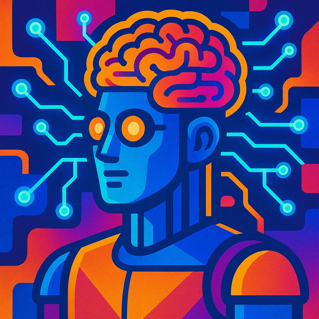 artificial intelligence, futuristic, glowing circuits, digital brain, vibrant colors, modern style emoji