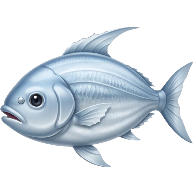 whole silver fish or fillet encased in a thin layer of frost, subtle ice crystals on the surface, slightly muted color tone, texture firm and chilled, clean defined contours, no packaging, tray, or garnish, soft lighting, subtle shadows, emoji scale emoji