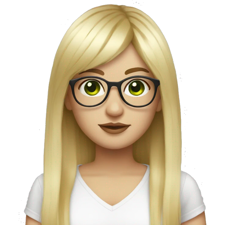Big girl blonde hair glasses green eyes straight hair with fringe emoji