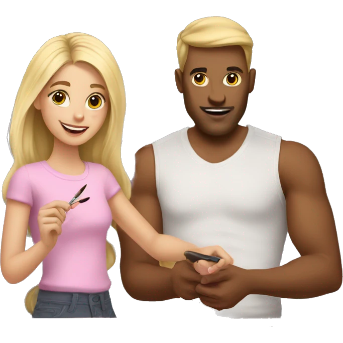 blonde daughter paints blonde dad's nails emoji
