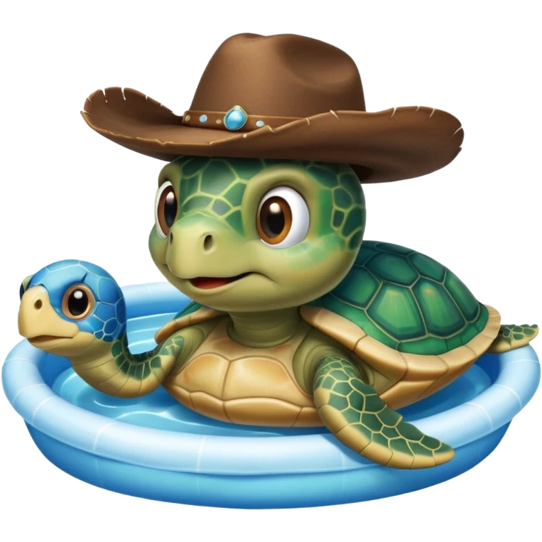 Cute blow up pool turtle with a cowboy hat emoji