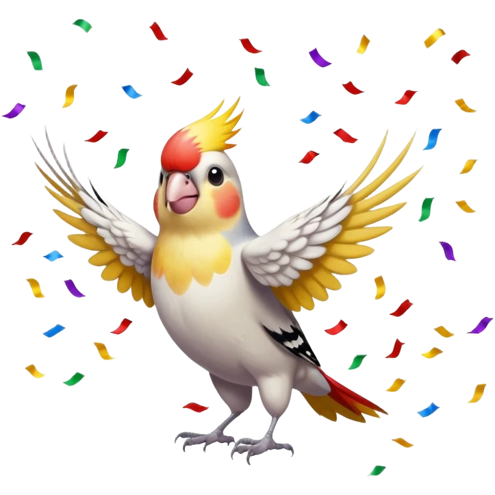 cockatiel bird celebrating with confetti around it emoji
