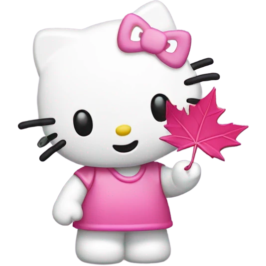 Hello kitty holding Pink maple leaf emoji