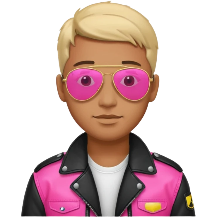1980s man wearing reflective neon pink aviator sunglasses and a pilot jacket emoji