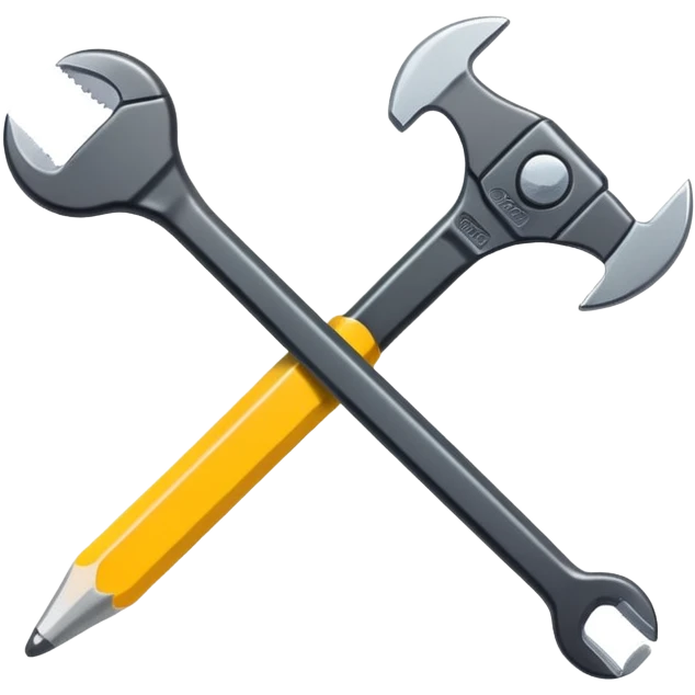 A flat-style illustration of a crossed pencil and wrench. Clean, minimal, black icon on white background, cartoon style, iOS emoji aesthetic. emoji