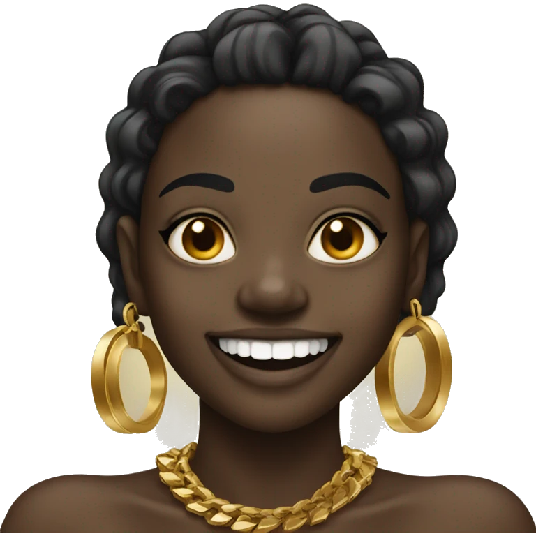Black girl smiling with gold jewelry and grillz emoji