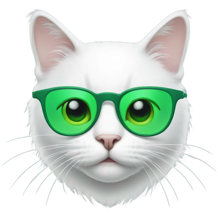 White cat with green glasses emoji