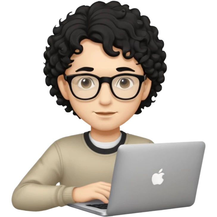 guy with wavy kinda curly black hair and light-to-medium skin tone like cream and glasses, with a macbook emoji