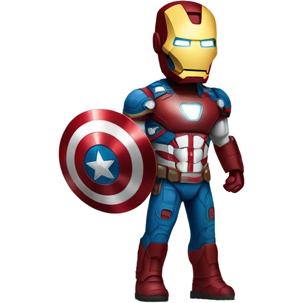 Iron Man in Captain America standing for a picture with one thumbs up emoji