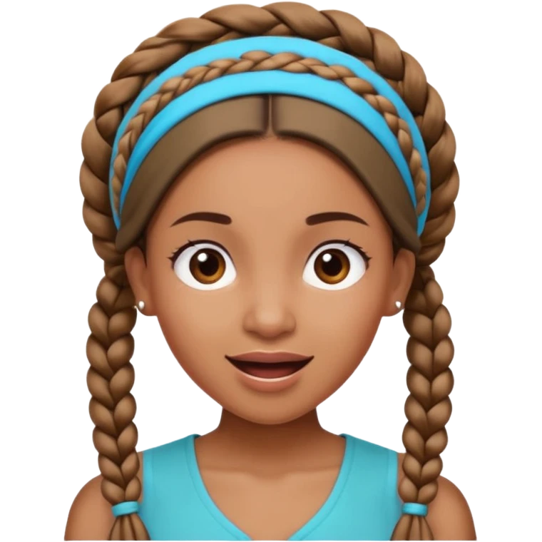 big lose braids starting from the top of the head woman face wiith big visible braids and mono color headband on head excited face and braids as big as headband emoji