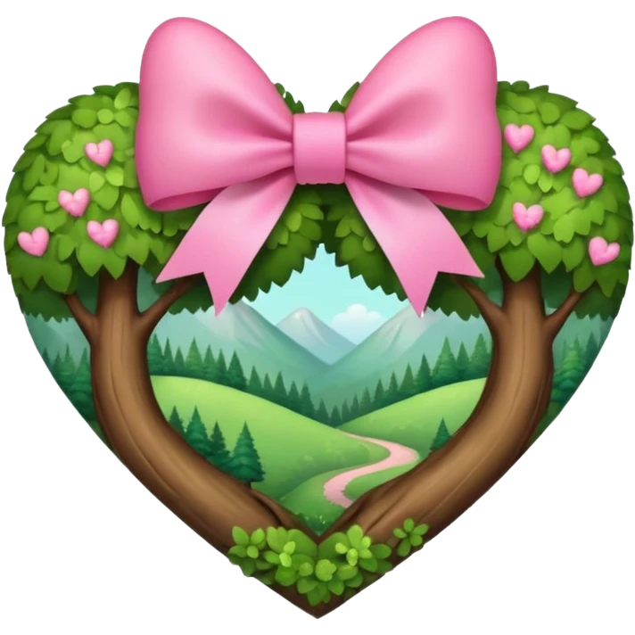 spring forest heart with a pink bow decorated with heart pattern on the bow emoji