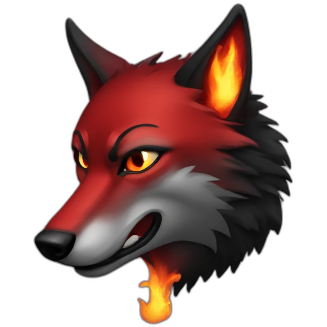 Red black wolf mad face with fire emoji