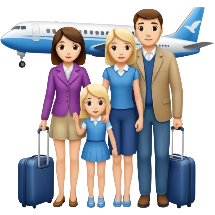Parents with one daughter boarding plane emoji