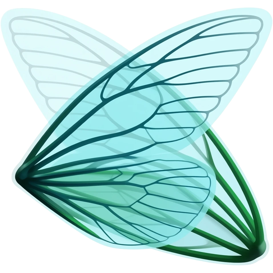 Blue and blue and green x-ray of a realistic a cicada wings out emoji
