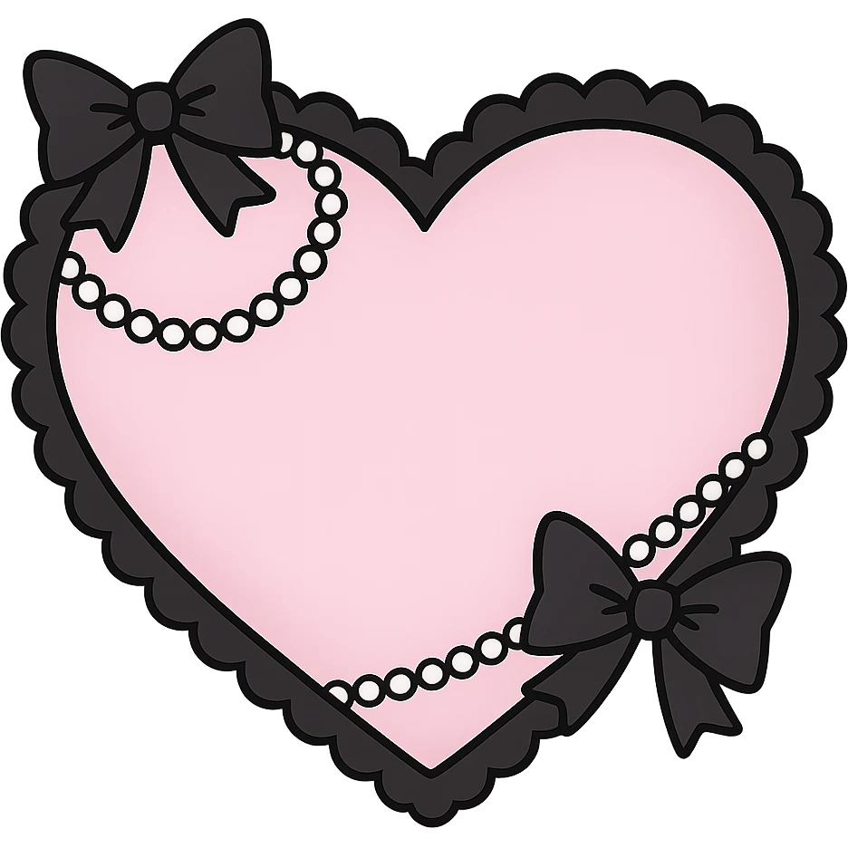 pastel goth heart with black bows and pearls, soft pink and black, cute gothic style, remove background emoji