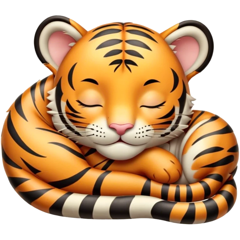 Meme-Worthy cute Sleeping Tiger Cub Portrait Emoji, Head resting peacefully with a contented smile, showcasing a luxuriously soft, striped form and eyes gently closed in serene slumber, Simplified yet comically adorable features, highly detailed, glowing with a soft, drowsy wild light, high shine, relaxed and utterly lovable, stylized with an air of playful laziness, bright and heartwarming, soft glowing outline, capturing the essence of a sleeping tiger cub that feels destined to become the next viral icon of adorable rest! emoji