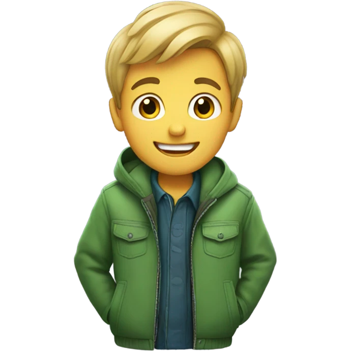 smiling boy in green jacket emoji