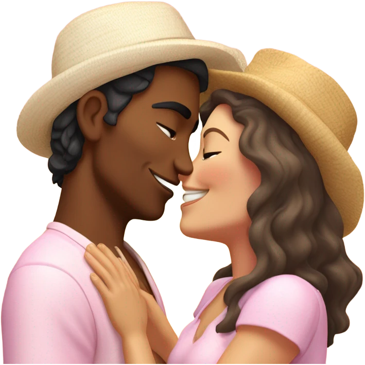 with beach clothes young metis man and white woman kiss love pink emoji