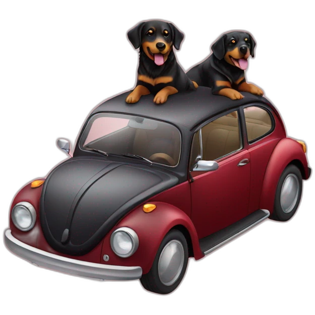 Golden retriever and rottweiller in a new beetle emoji