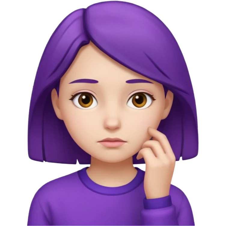 دخترکی با تیپ بنفش و حالت متفکر emoji