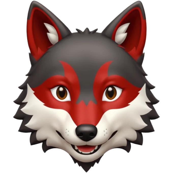 Red and black wolf with white accents smiling  emoji