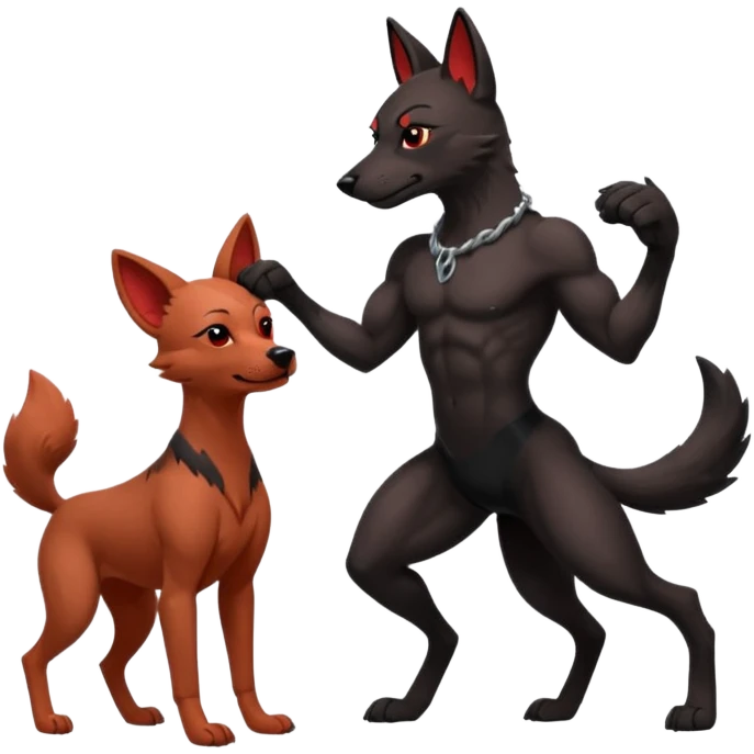 Anthro Muscular Xoloitzcuintle Dog playing with anthro muscular red wolf emoji
