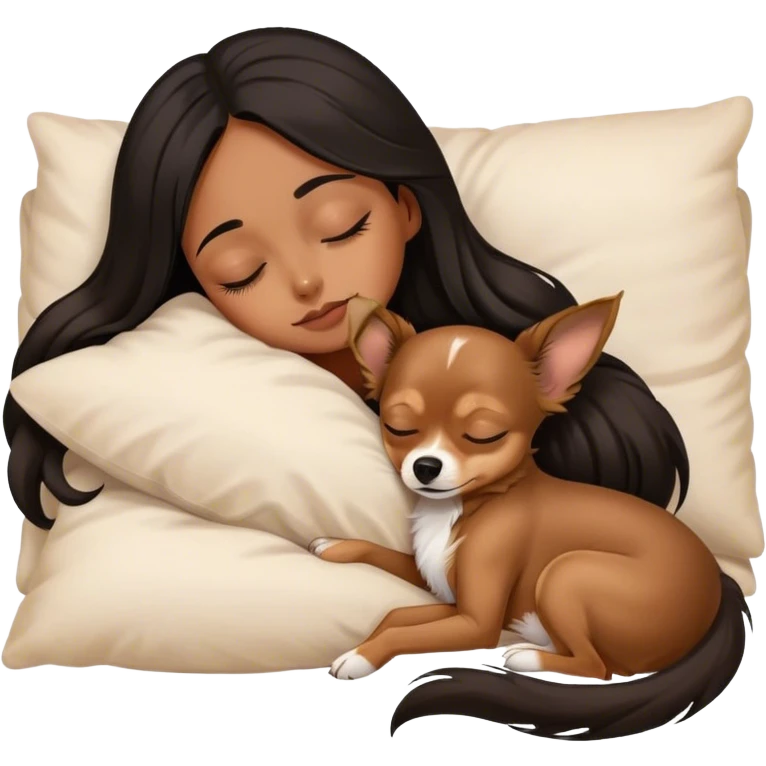 Chihuahua Long Hair Brown with sleeping girl black hair emoji