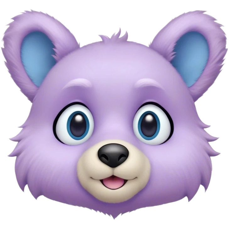 A creature with pastel purple fur and large pixar blue eyes and small ears like a teddy bear. The base around the eyes, nose and mouth is white. The blush emoji