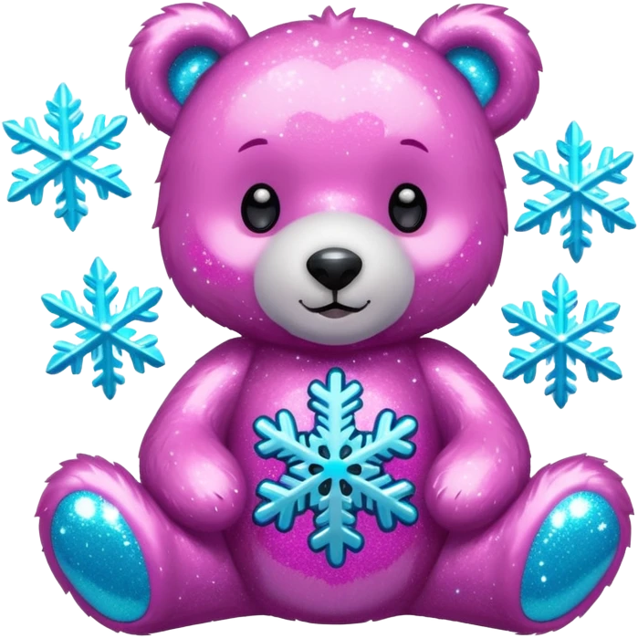 glitter bear with cyan snowflake emoji