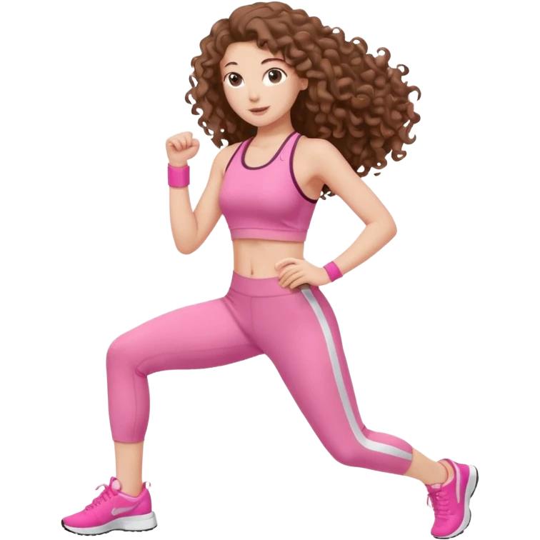 pale white girl with long brown curly hair exercise pink emoji