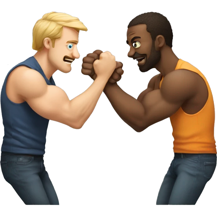 two guys arm wrestling,  one is an analytical nerd, other is an artist emoji