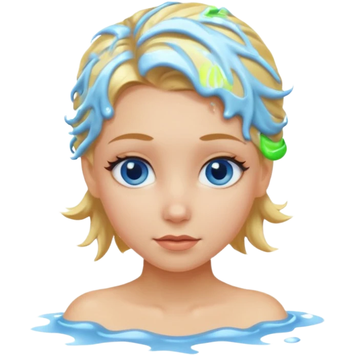 blonde girl with hair up out of shower with blue eyes  emoji