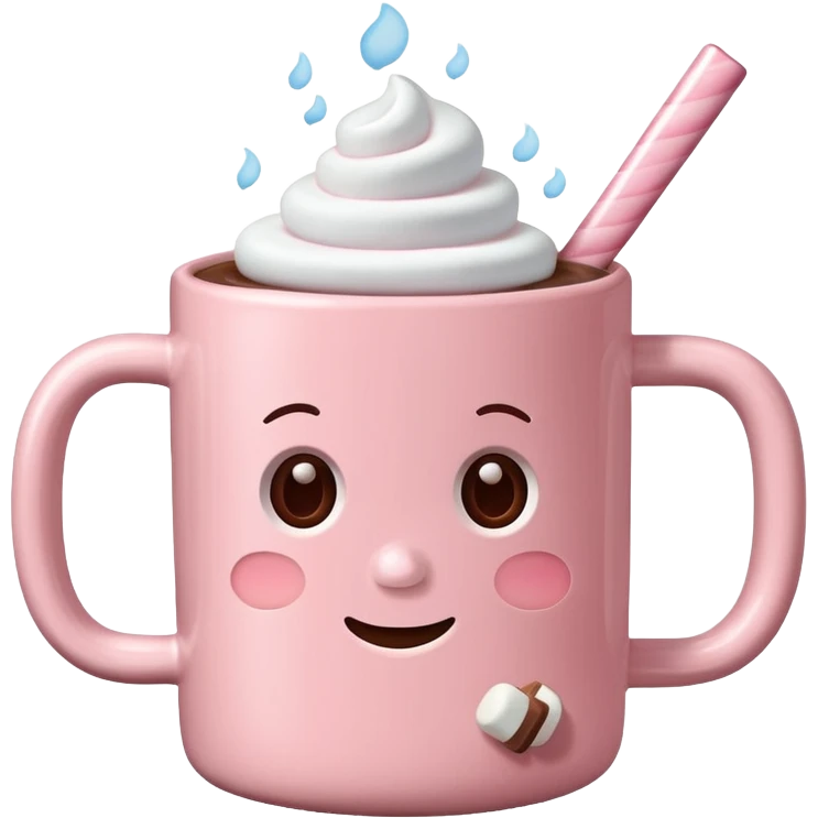 Light pink mug, with hot chocolate with marshmallows, no face emoji