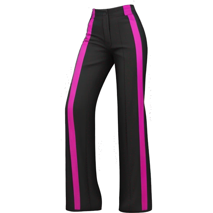 Realistic isolated side view of a pair of black high waist wide leg pants with hot pink pinstripes on them. emoji