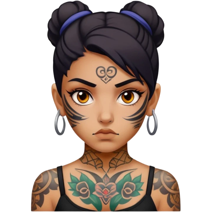 girl with bold face tattoos, serious expression emoji