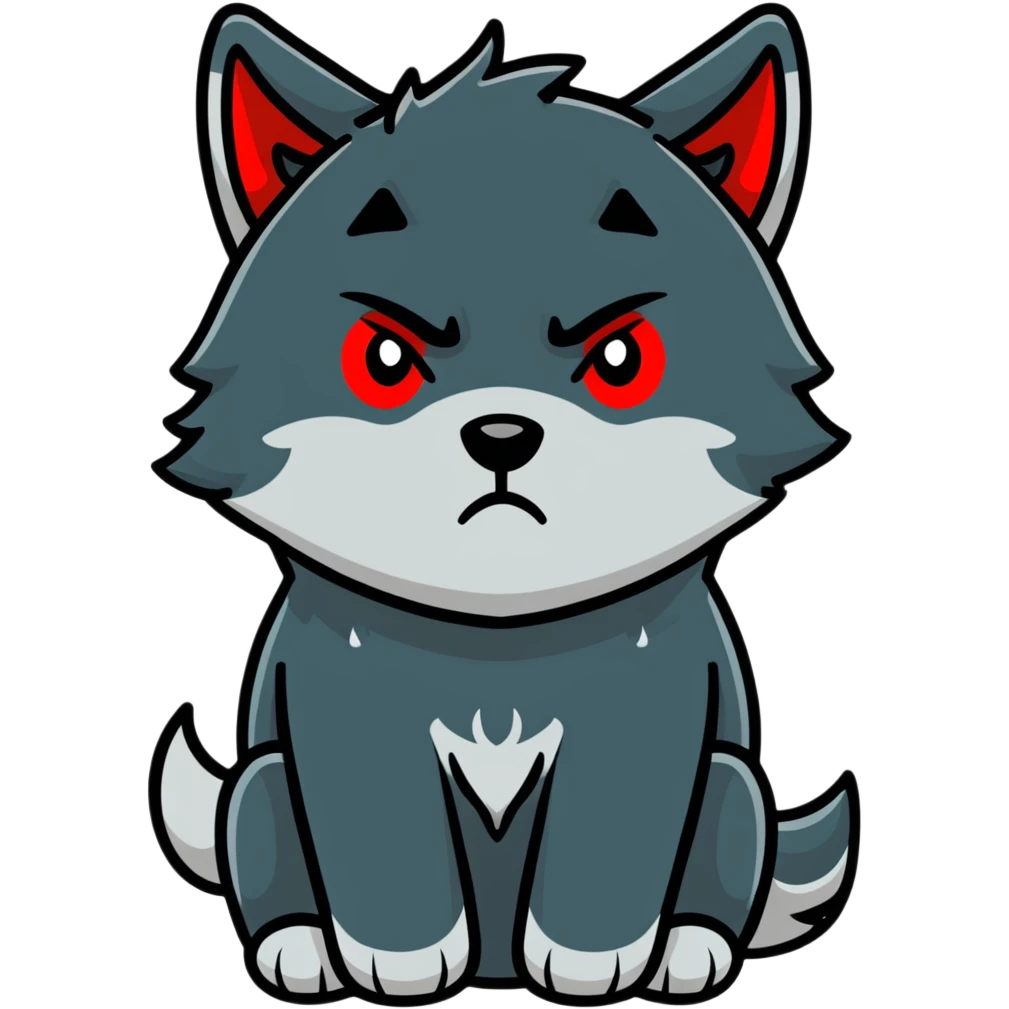 sad crying black wolf with red eyes emoji